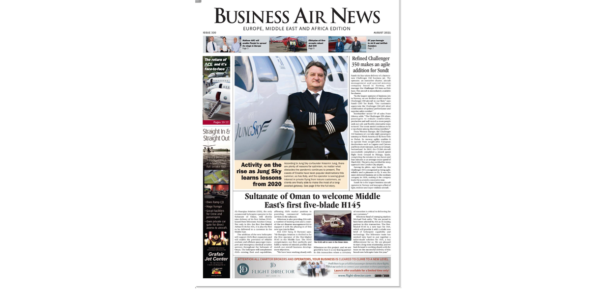Jung Sky on the cover of Business Air News magazine